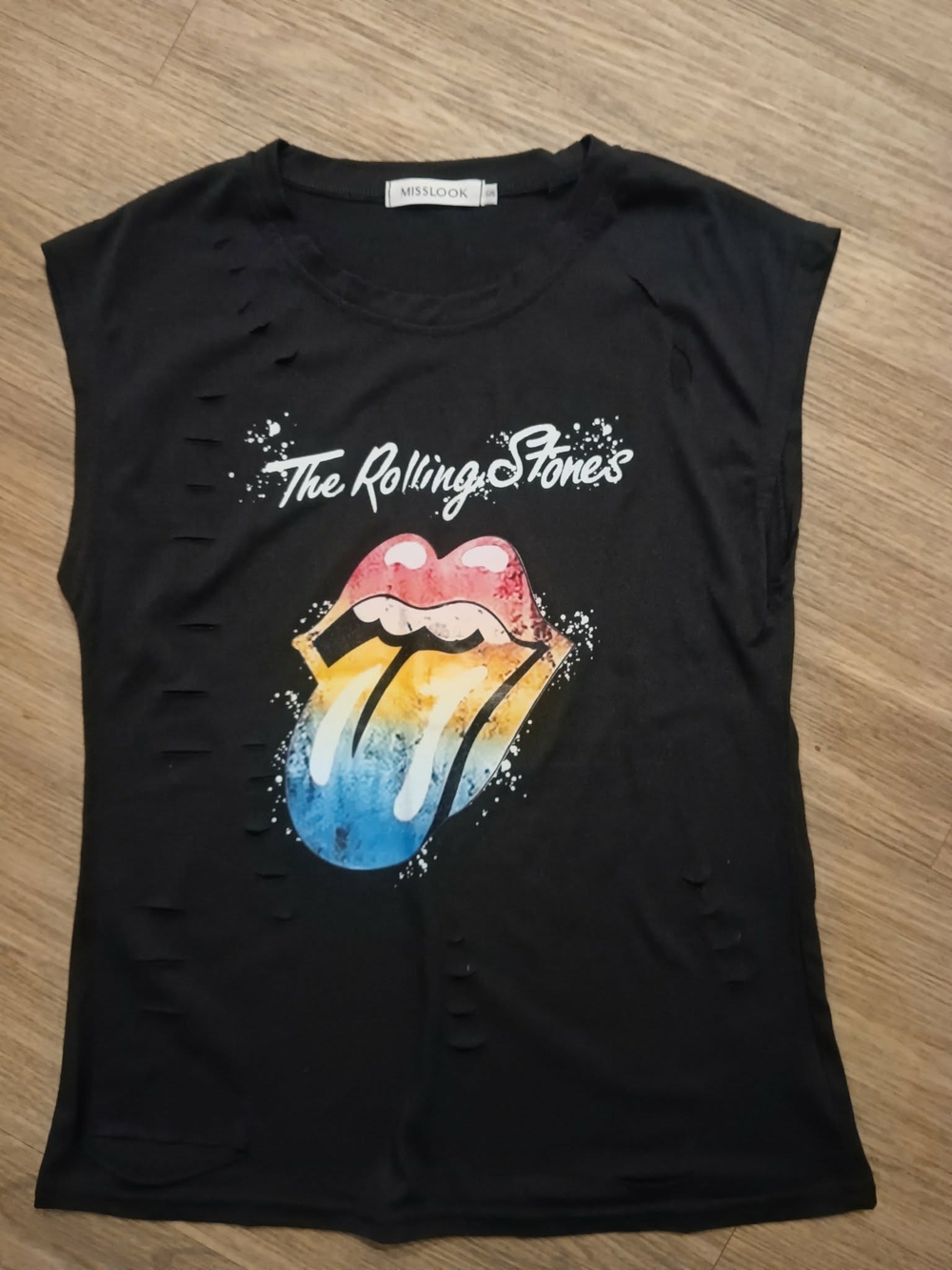 MISSLOOK Black Tank Top with Multicolor Rolling Stones Tongue Graphic